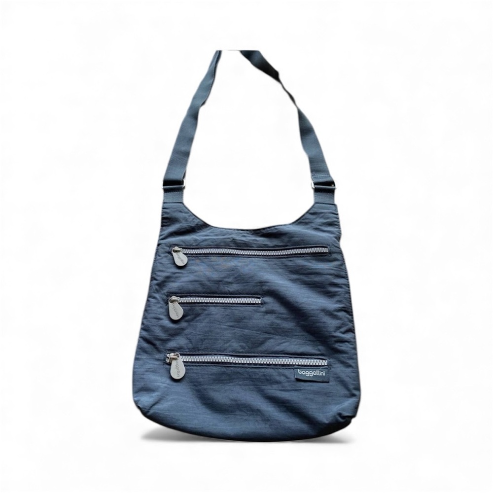 Baggallini Classic Dark Slate Gray. 3 Zip. Crossbody Purse Bag. Hobo Tote10”x12”